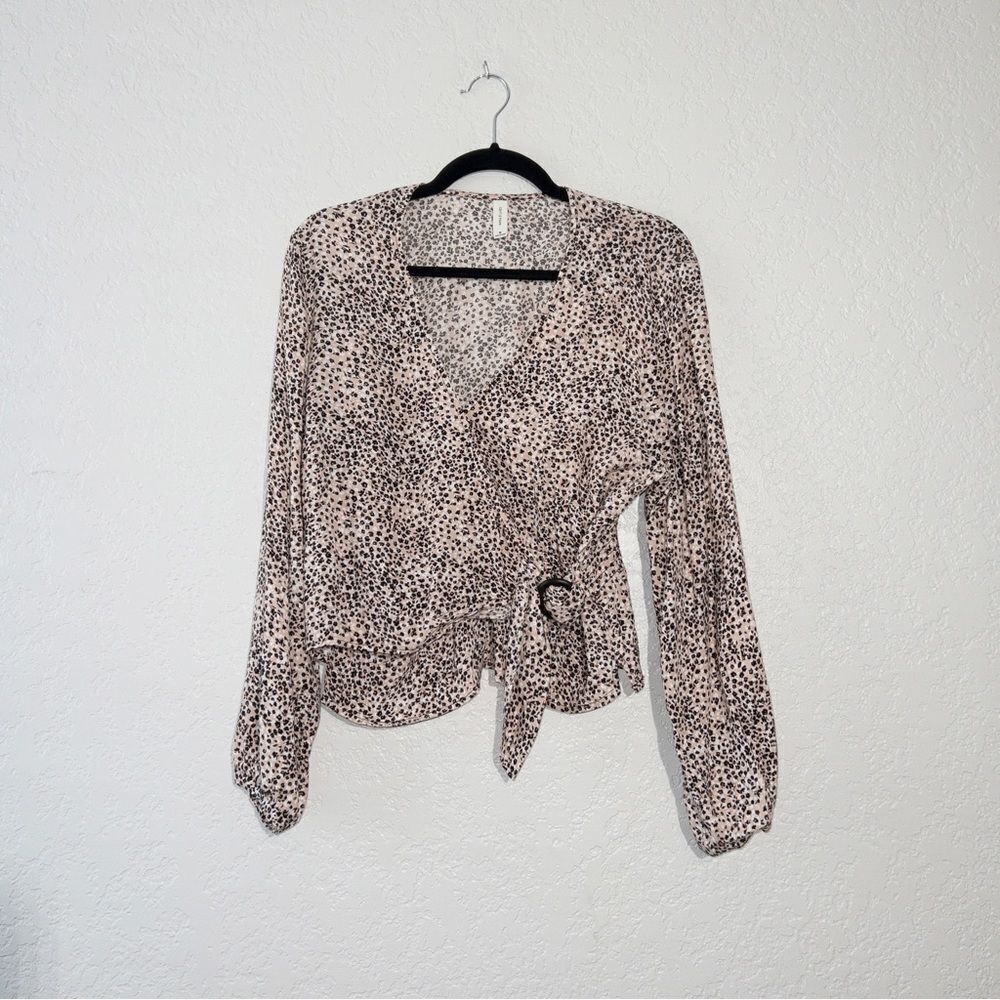 Gentle Fawn Beige and Black Printed Wrap Top